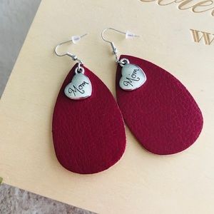 Leather “mom” earring with silver charm